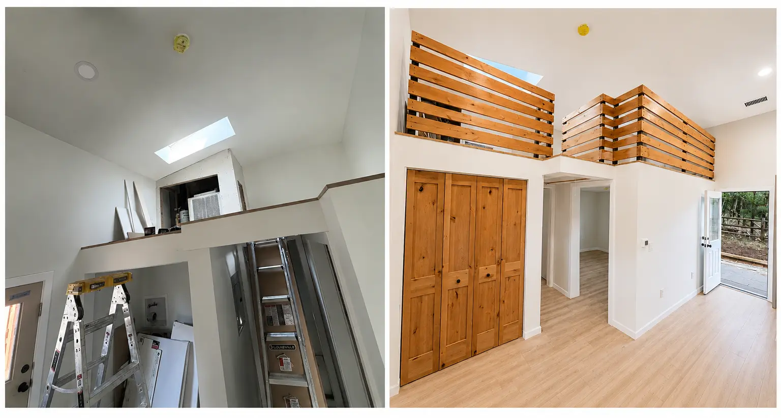 Finished loft conversion with custom railings and storage
