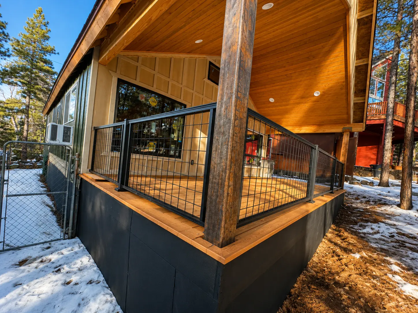 Detailed view of finished timber porch and metal railings